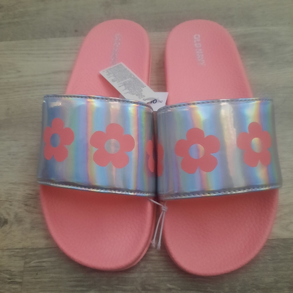 Old Navy Pink and Silver Girls Slides